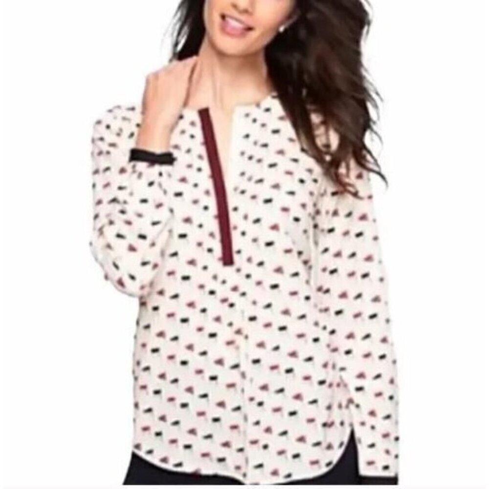 Talbots Top Womens 10 Nautical Flag Pintuck Pleat Popover Semi Sheer Long Sleeve
